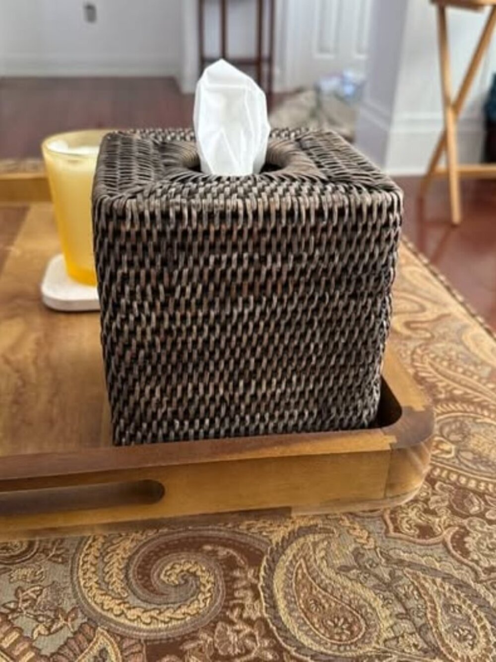 Rattan Tissue Box Holder Boho Brown Square Farmhouse Wicker Facial Tissue Cover